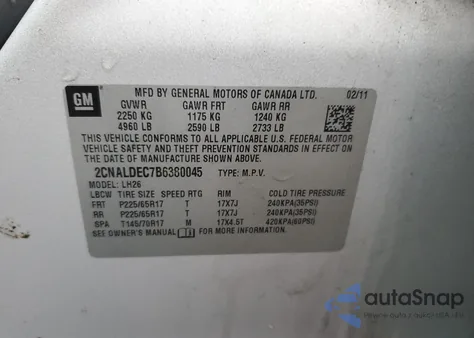 2011 Chevrolet Equinox Lt from USA, damaged, VIN 2CNALDEC7B6380045